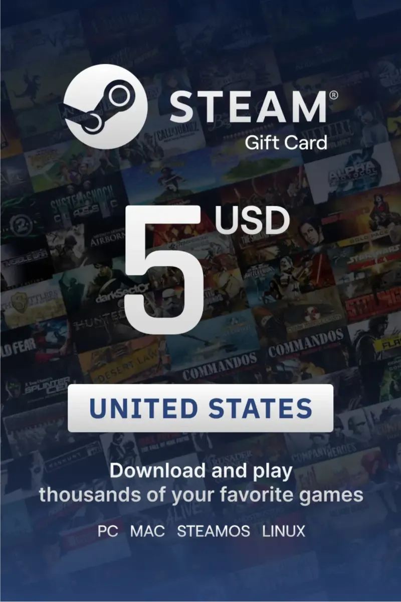 Steam Wallet 5 USD Gift Card (United States) - Digital Key